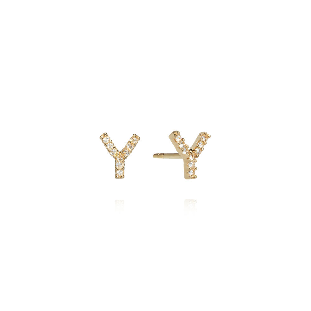A pair of 18ct Gold Diamond Initial Y Stud Earrings | Annoushka jewelley
